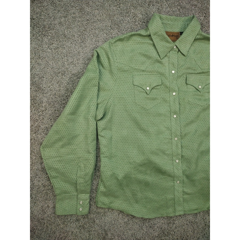 Saddle Ridge VTG 90s Look Women's Western Cowboy Green Pearl Snap Shirt - Picture 2 of 14